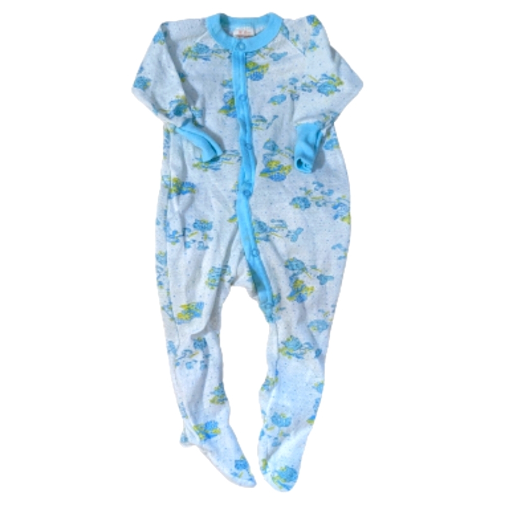 Vintage 1980s Dr. Denton Footed Pajamas Blue Doctor Tiger 12 Months Made In USA